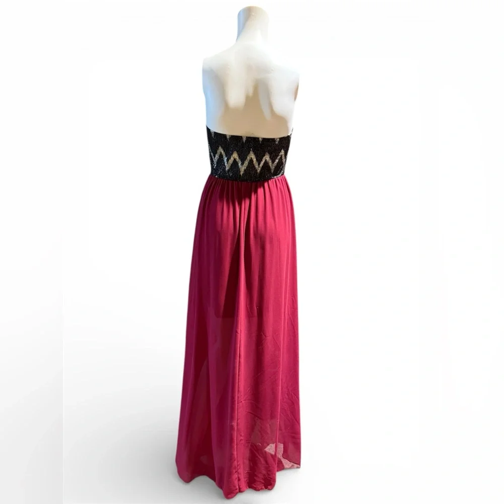 Style Rack Strapless Maxi Black & Red Dress with Sequins & Sheer bottom Small - Picture 2 of 10